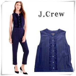 J.crew Silk Ruffle Front Jumpsuit in Navy Blue StyleF5571